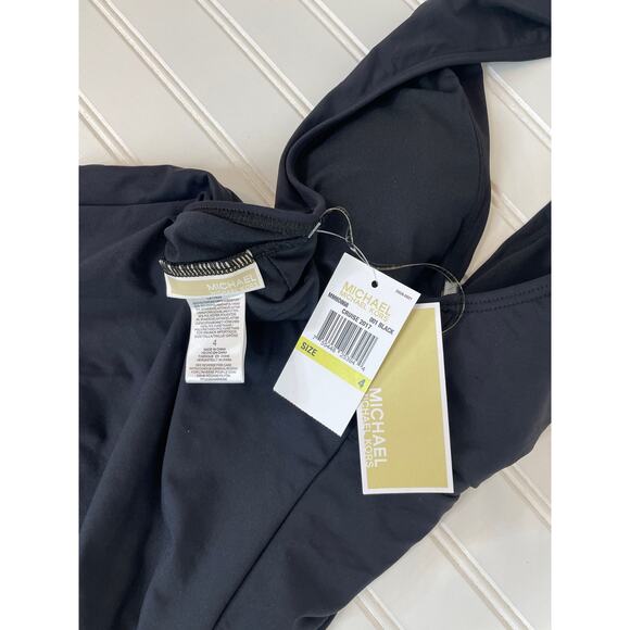 NWT Michael Kors One Piece Bathing Suit Black Twisted Front Plunged Neck Size XS - Picture 6 of 8